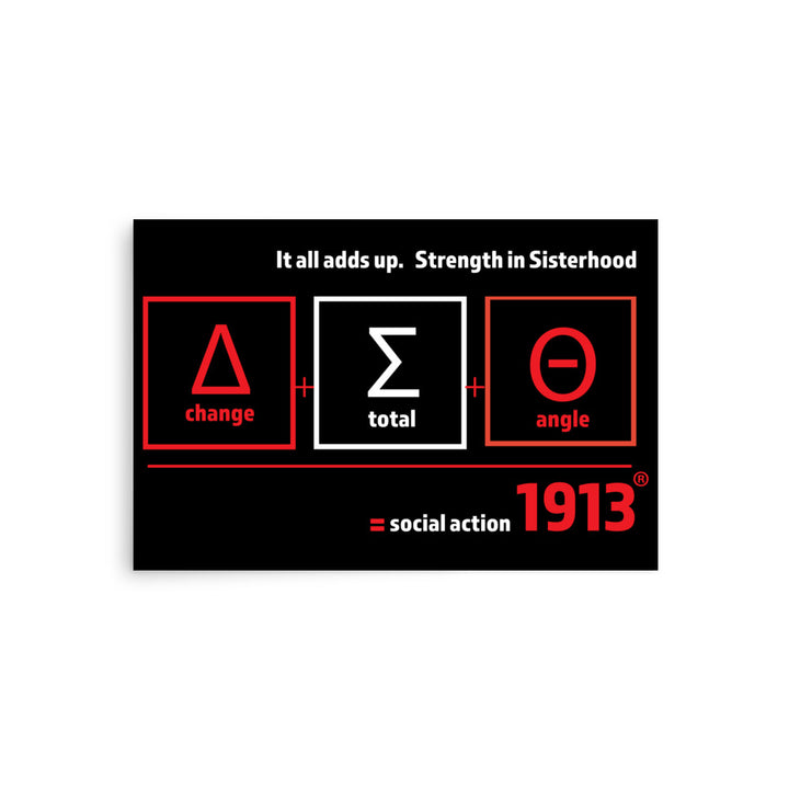 DST "It All Adds Up" poster featuring symbols and equations celebrating sisterhood and unity in Delta Sigma Theta Sorority.