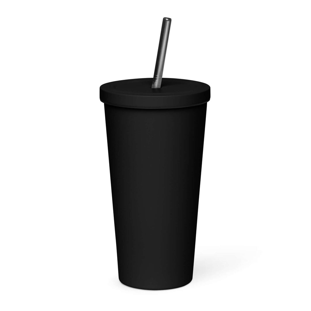 AKA Pretty insulated tumbler in sleek black, perfect for sorority and fraternity gatherings, includes straw and lid.