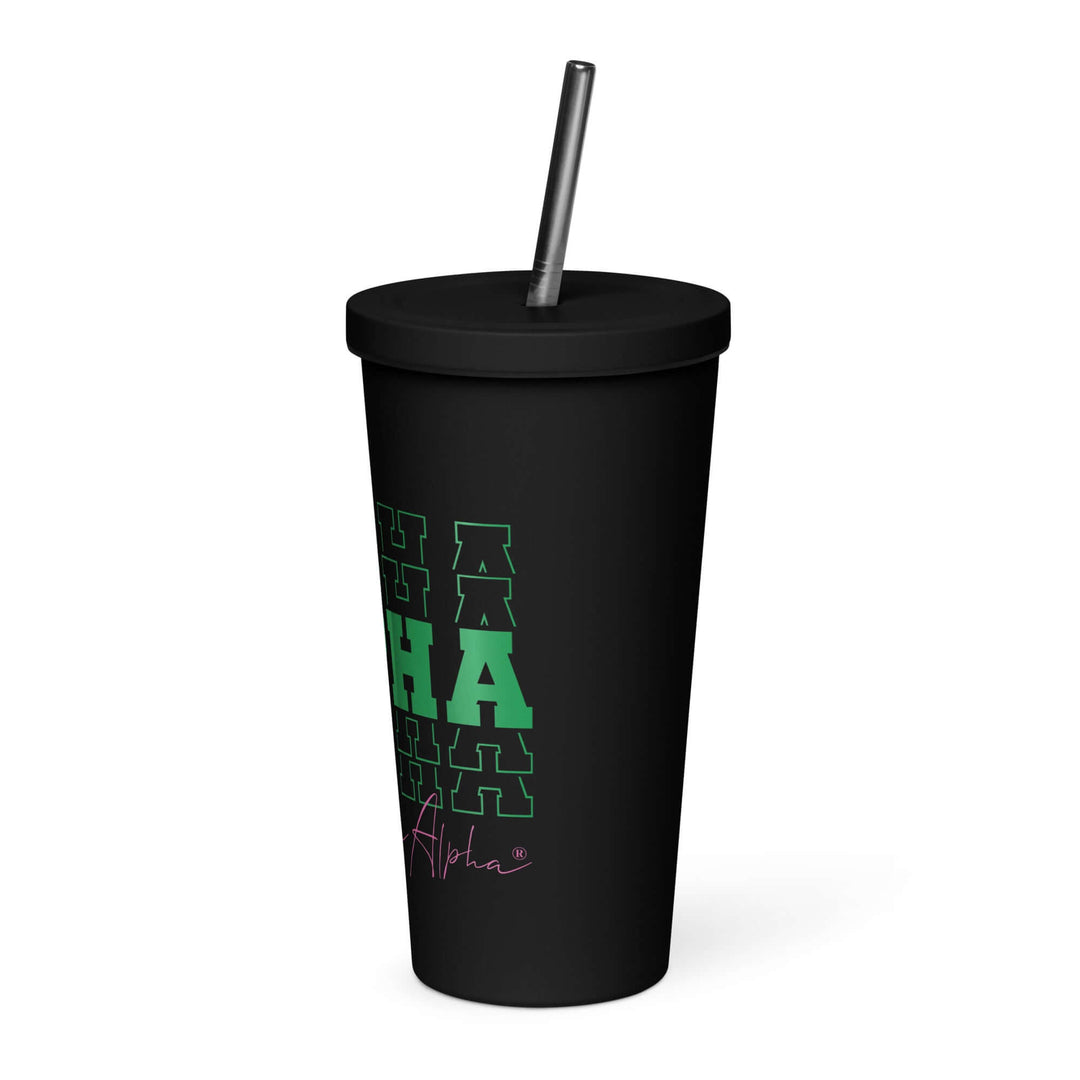 AKA Echo Series insulated tumbler with straw, featuring colorful Aloha design, perfect for sorority and fraternity events.