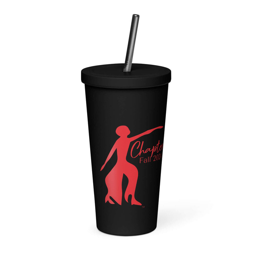 Delta Insulated Tumbler with Straw featuring custom sorority design for Delta Sigma Theta, perfect sorority paraphernalia and custom sorority gift.