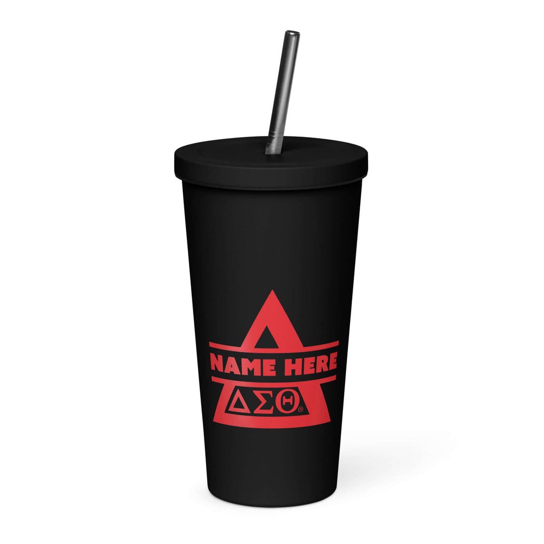 Delta Sigma Theta sorority insulated tumbler with straw, high-grade stainless steel, black and red drinkware for sorority sisters