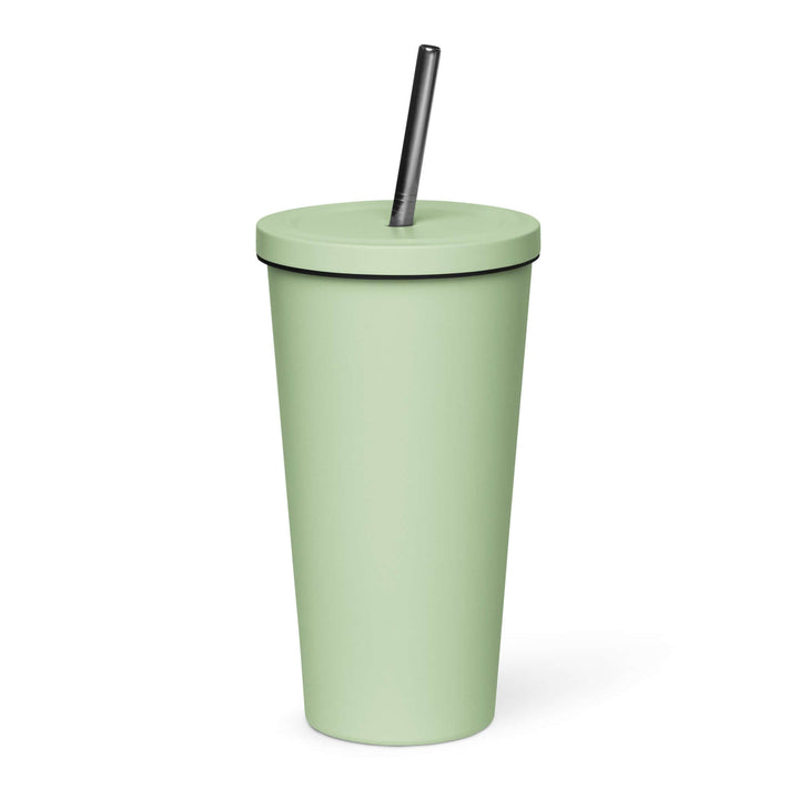 Sorority insulated tumbler in green with straw, perfect for Greek gear and stylish drinkware upgrades.