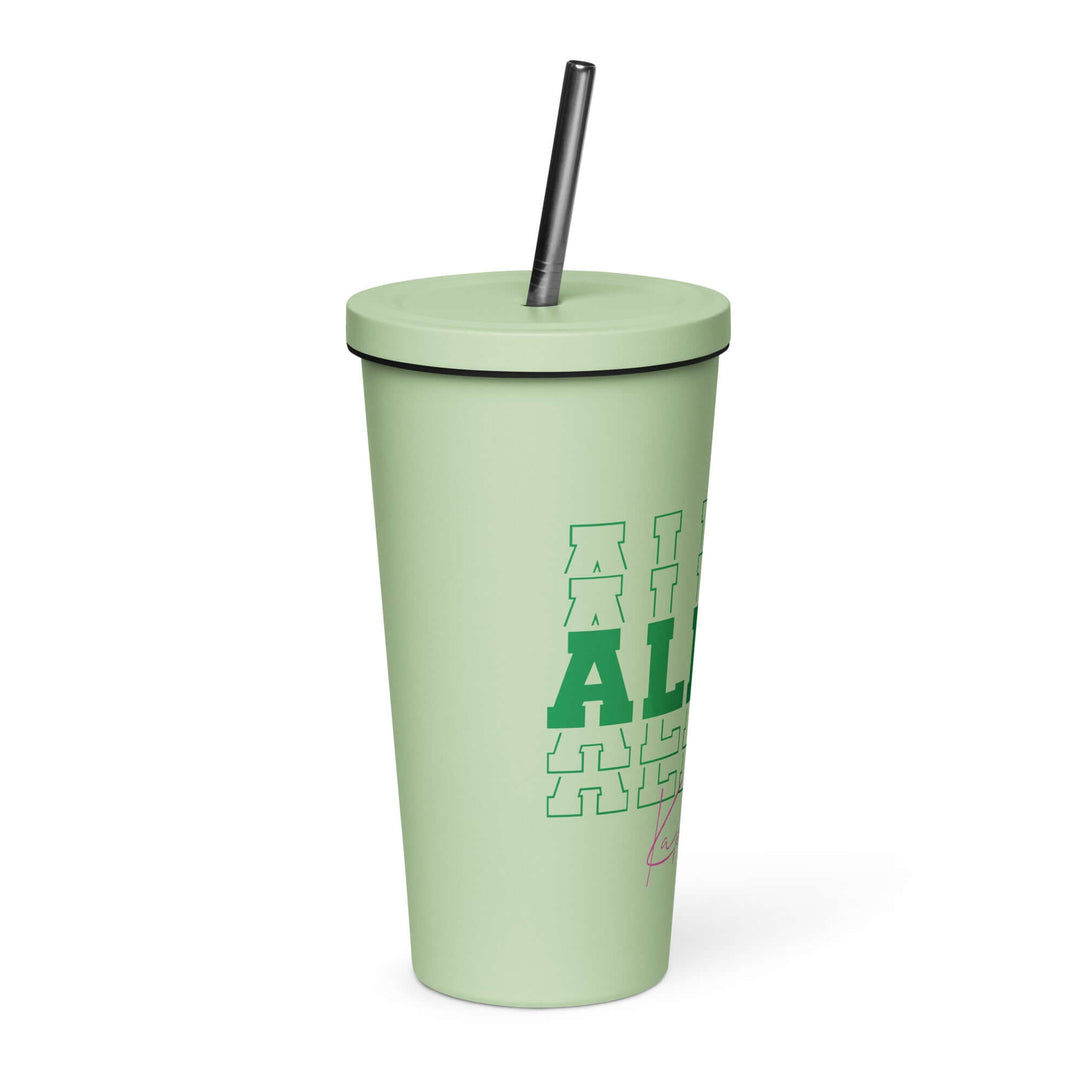 AKA Echo Series Sorority insulated tumbler in green with straw and lid, perfect for Greek gear enthusiasts.