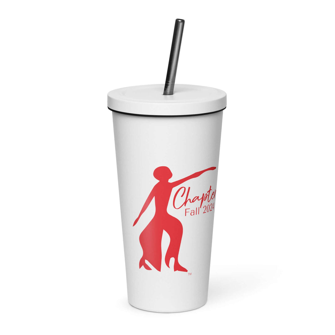 Delta Sigma Theta insulated tumbler with straw showcasing sisterhood and style, perfect sorority drinkware for any occasion.