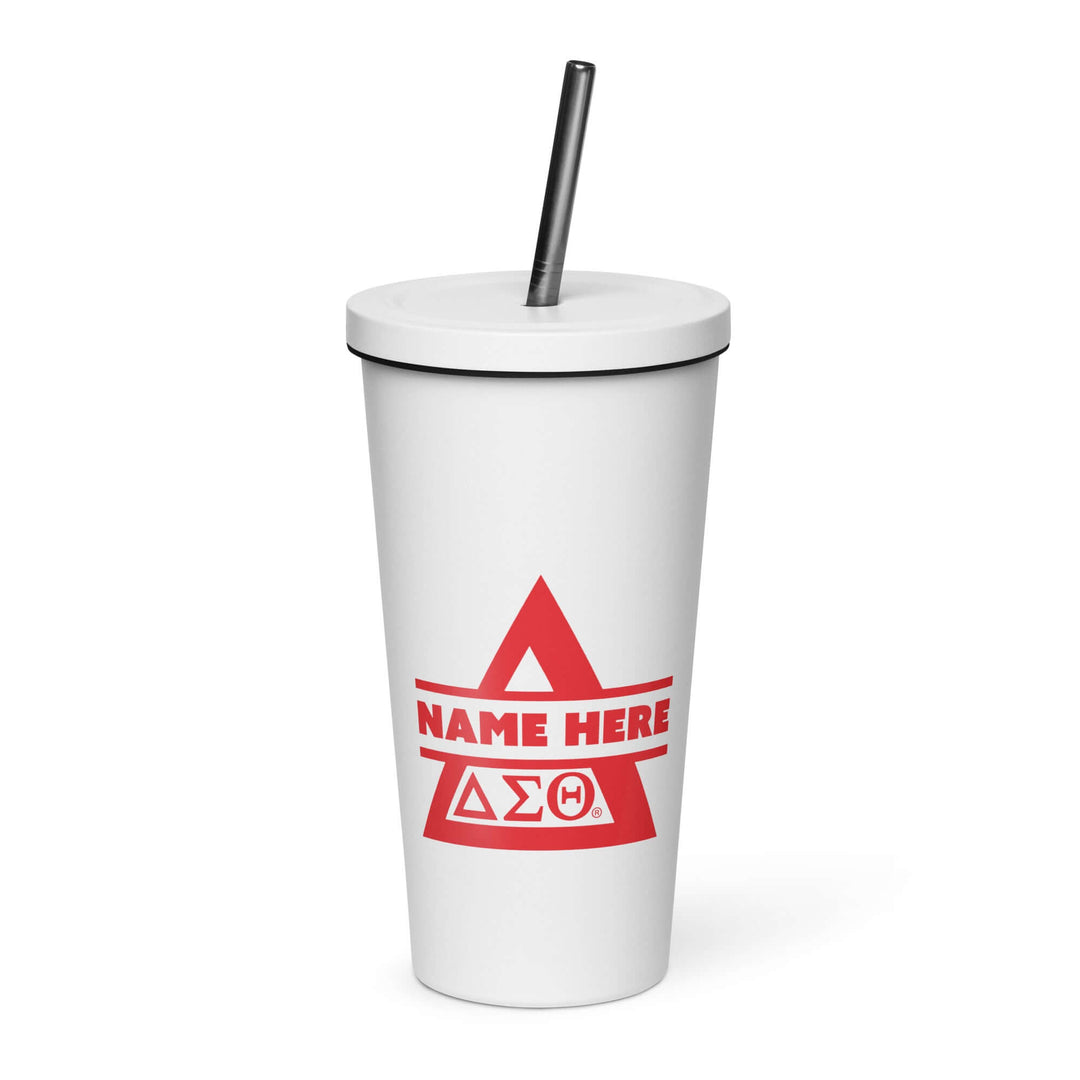 Delta Sigma Theta sorority insulated tumbler with straw, customizable, high-grade stainless steel, 20 oz, sorority drinkware