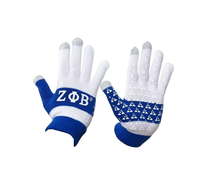 Zeta Gloves in blue and white, perfect for sorority and fraternity paraphernalia and Greek gear.