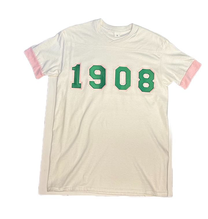 AKA T-Shirt - Classic 1908 Embroidered White/Pink