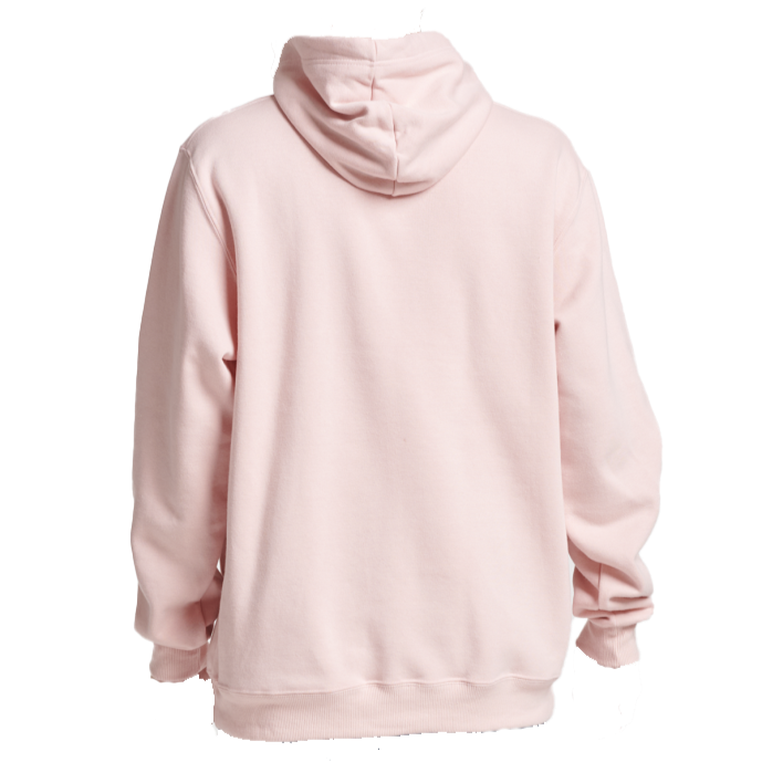 Back view of AKA Embroidered Satin Symbols Pink Hooded Sweatshirt, perfect sorority paraphernalia and custom sorority gifts in divine nine greek gear