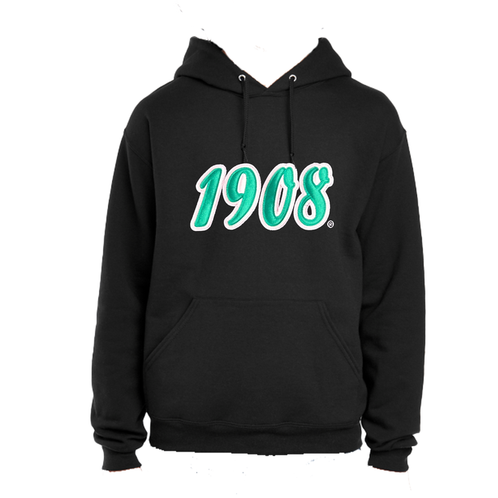 AKA Embroidered Satin 1908 Black Hooded Sweatshirt