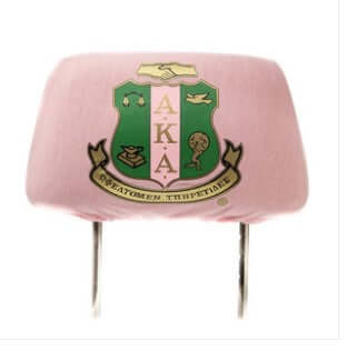 AKA car seat headrest cover with colorful shield design, perfect sorority paraphernalia and Greek gear for proud members.