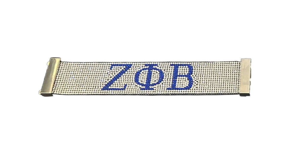 Zeta Jewelry Bling Bracelet in sorority colors with magnetic clasp, featuring ZΦB letters for Greek gear and paraphernalia.