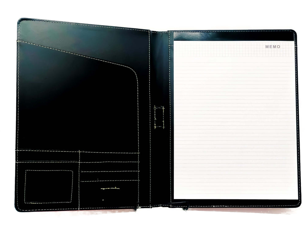 Delta Padfolio interior showcasing organizational pockets and lined memo pages, perfect for sorority members.