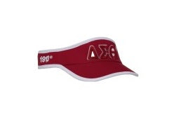 Delta Sun Visor in red with white trim, perfect for sorority and fraternity events, stylish sun protection for Greek gear.