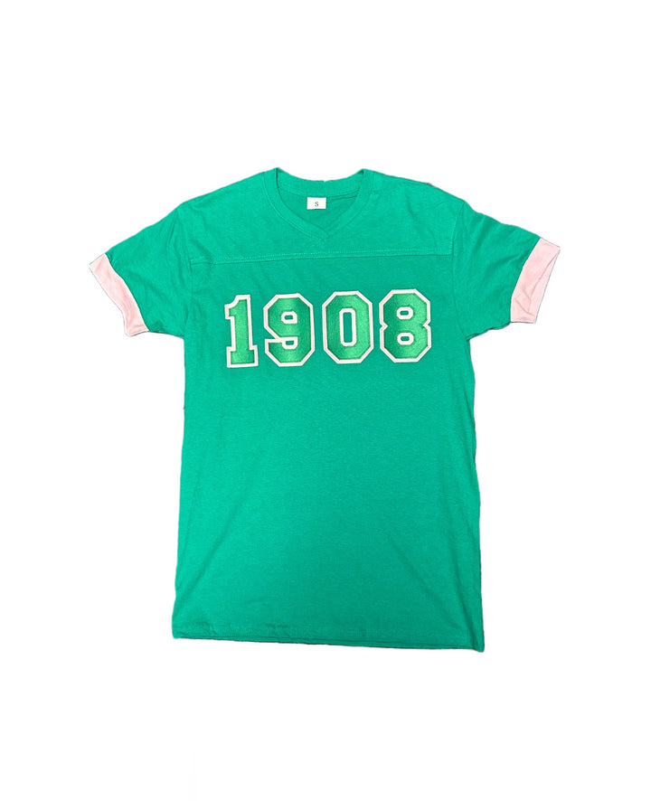 AKA T-Shirt - Classic 1908 Embroidered Green/Pink