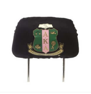 AKA car seat headrest cover with full-color shield and storage pouch, perfect for sorority and fraternity paraphernalia.