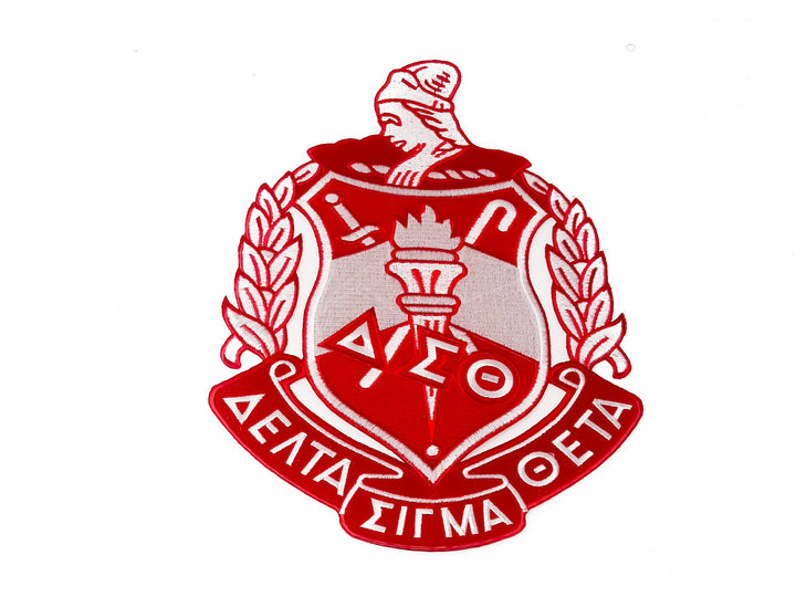 Delta Sigma Theta iron-on patch, perfect for sorority and fraternity paraphernalia and Greek gear.