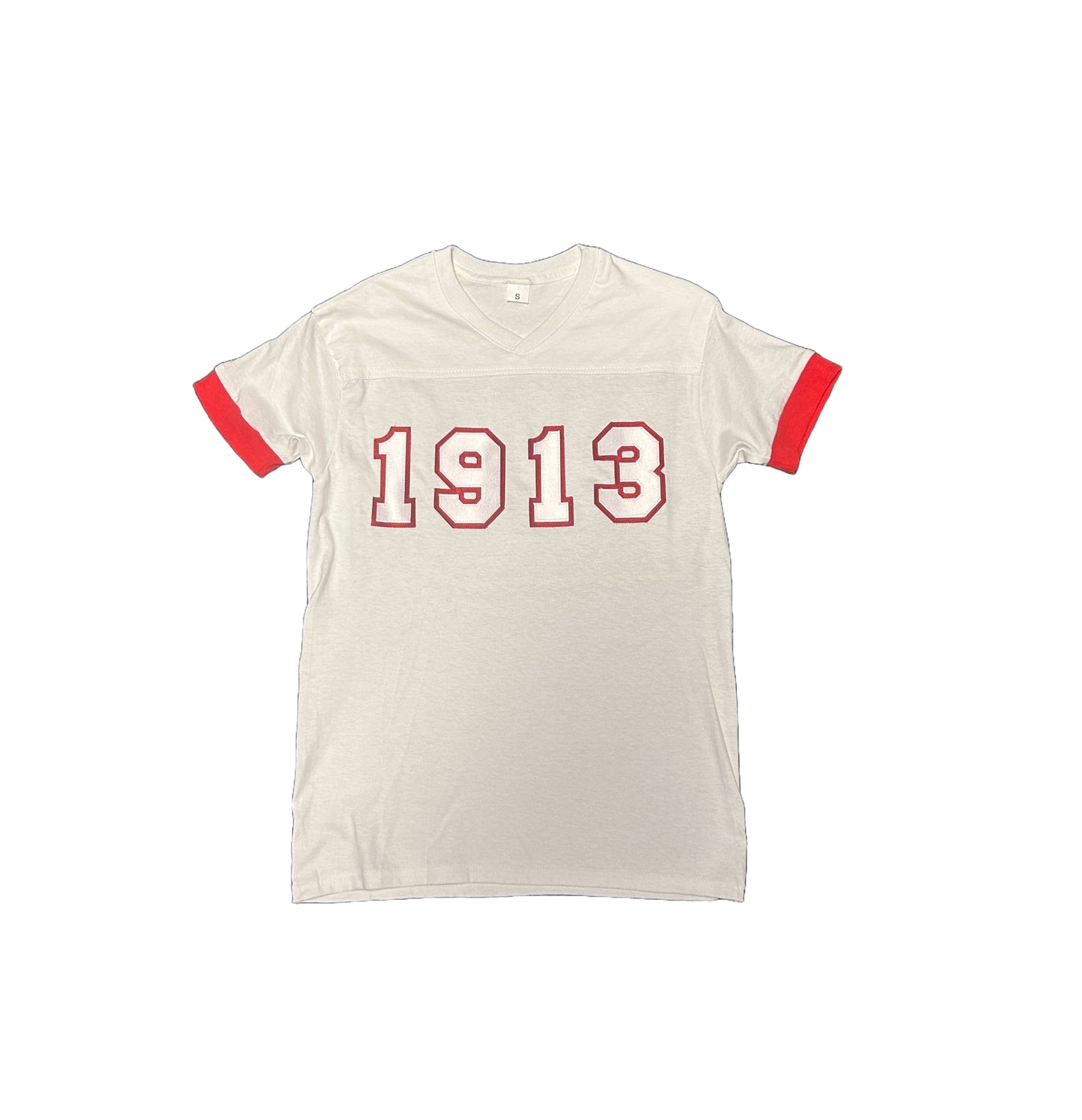 DST T-Shirt - Classic 1913 Embroidered White T-Shirt with Red Trim