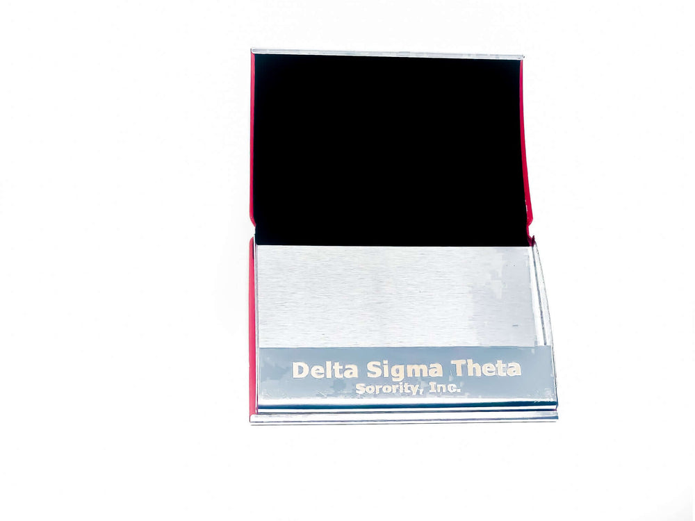 Delta Sigma Theta sorority business card holder with sleek design, perfect for Greek gear and professional networking.