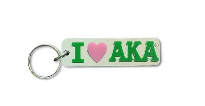 AKA "I Heart AKA" keychain, a vibrant sorority accessory celebrating Greek unity and sisterhood.