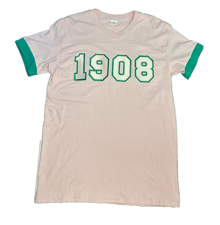 AKA T-Shirt - Classic 1908 Embroidered Pink/Green