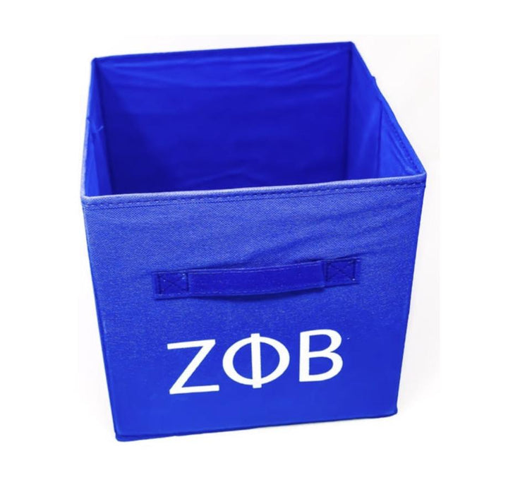 Zeta Storage Cube in blue, perfect for sorority and fraternity paraphernalia, showcasing Greek gear with ZΦB design.