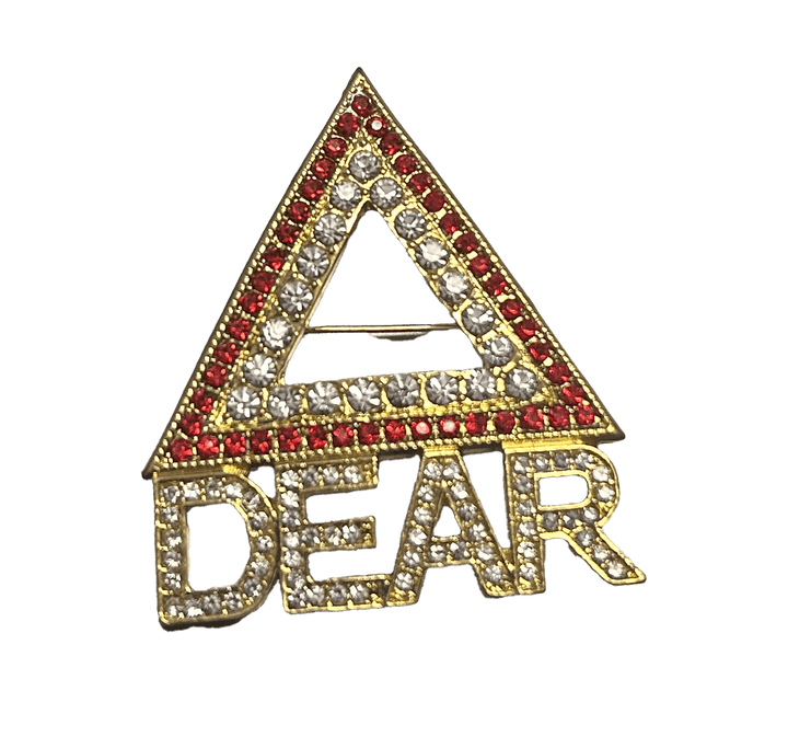 Delta Pins - Delta Dear design featuring sparkling rhinestones, perfect sorority and fraternity paraphernalia for Greek gear enthusiasts.