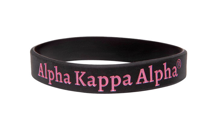 AKA silicone bracelet featuring Greek letters in sorority colors, perfect for Greek gear and fraternity paraphernalia.