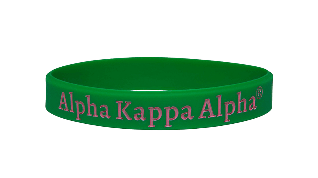 Green silicone wristband with Alpha Kappa Alpha letters, perfect sorority paraphernalia and Greek gear accessory.