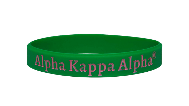 Green silicone wristband with Alpha Kappa Alpha letters, perfect sorority paraphernalia and Greek gear accessory.