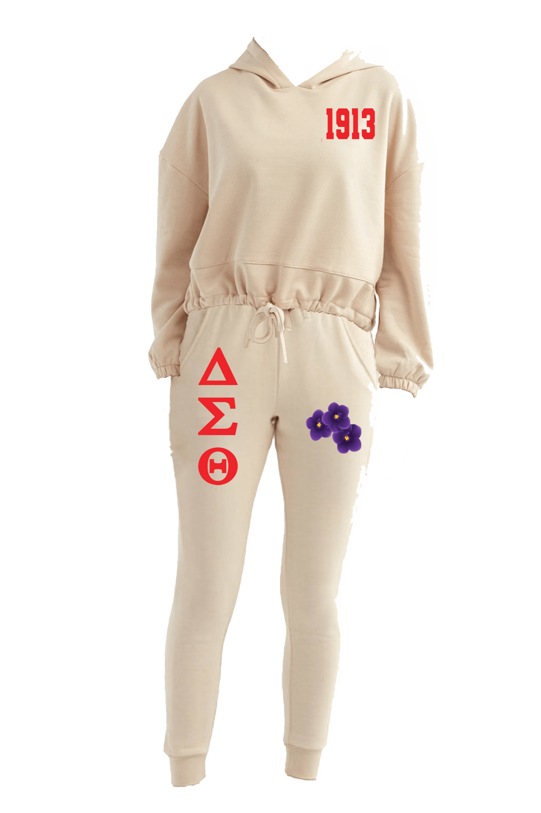 Delta Oversized Cropped Beige Hooded Sweatshirt