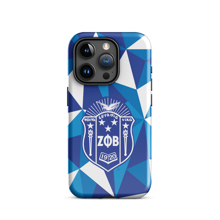 Stylish Zeta Crest Tough Case for iPhone® featuring Greek letters and emblem, perfect for sorority and fraternity paraphernalia.