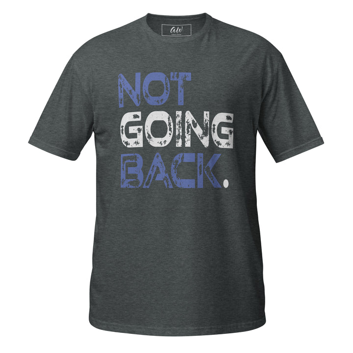 Royal blue and white 'Not Going Back' tee for Vote 2024, sorority apparel, black sorority paraphernalia, women's clothing, divine nine.