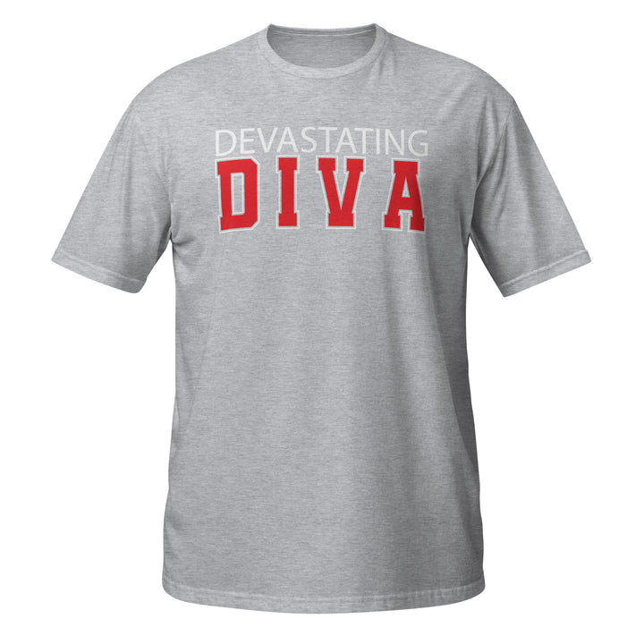 Delta Devastating Diva T-Shirt in gray, showcasing bold text design for sorority Greek gear and paraphernalia.