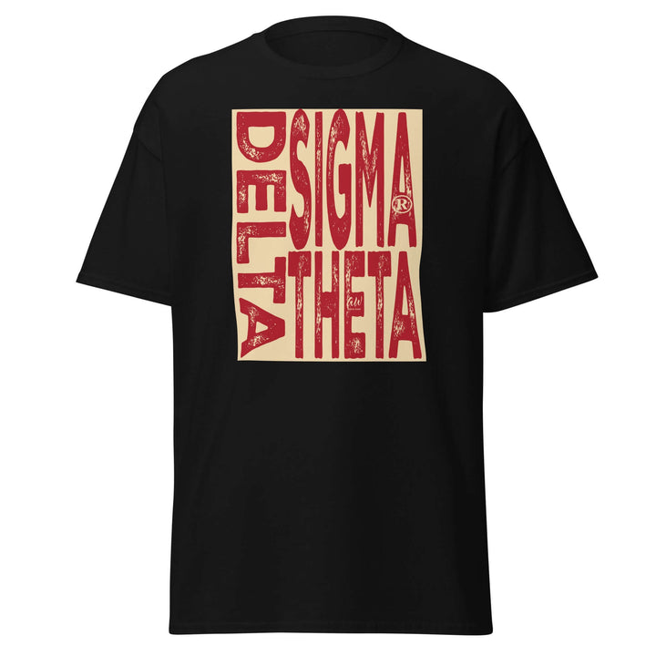 Delta Sigma Theta Sorority T-Shirt in black, featuring bold red lettering, ideal for Greek gear and sorority paraphernalia.