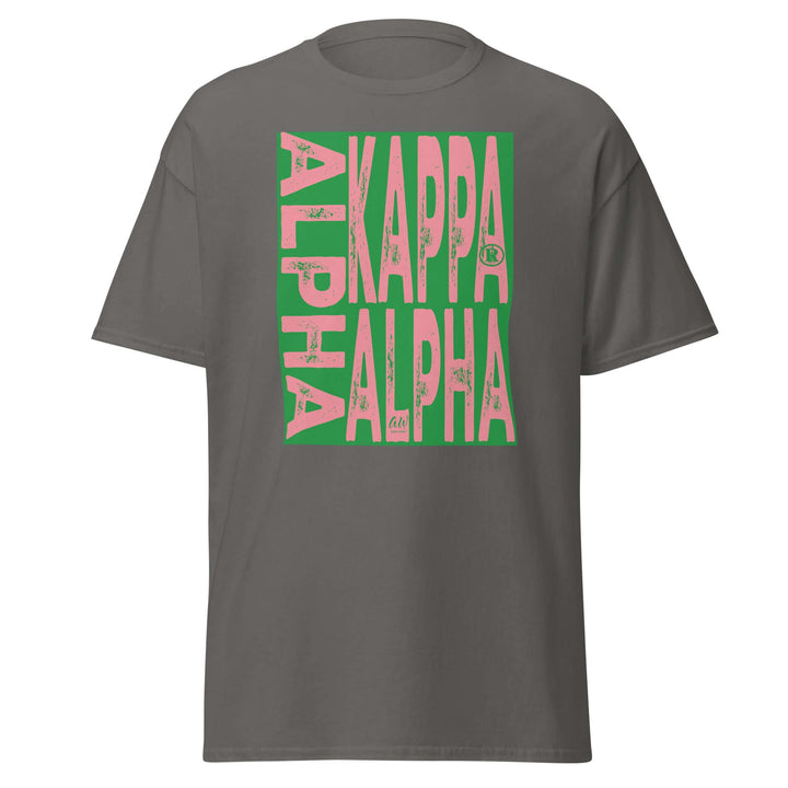 Alpha Kappa Alpha Sorority T-Shirt in Sport Grey with vibrant green and pink lettering, perfect for Greek gear enthusiasts.