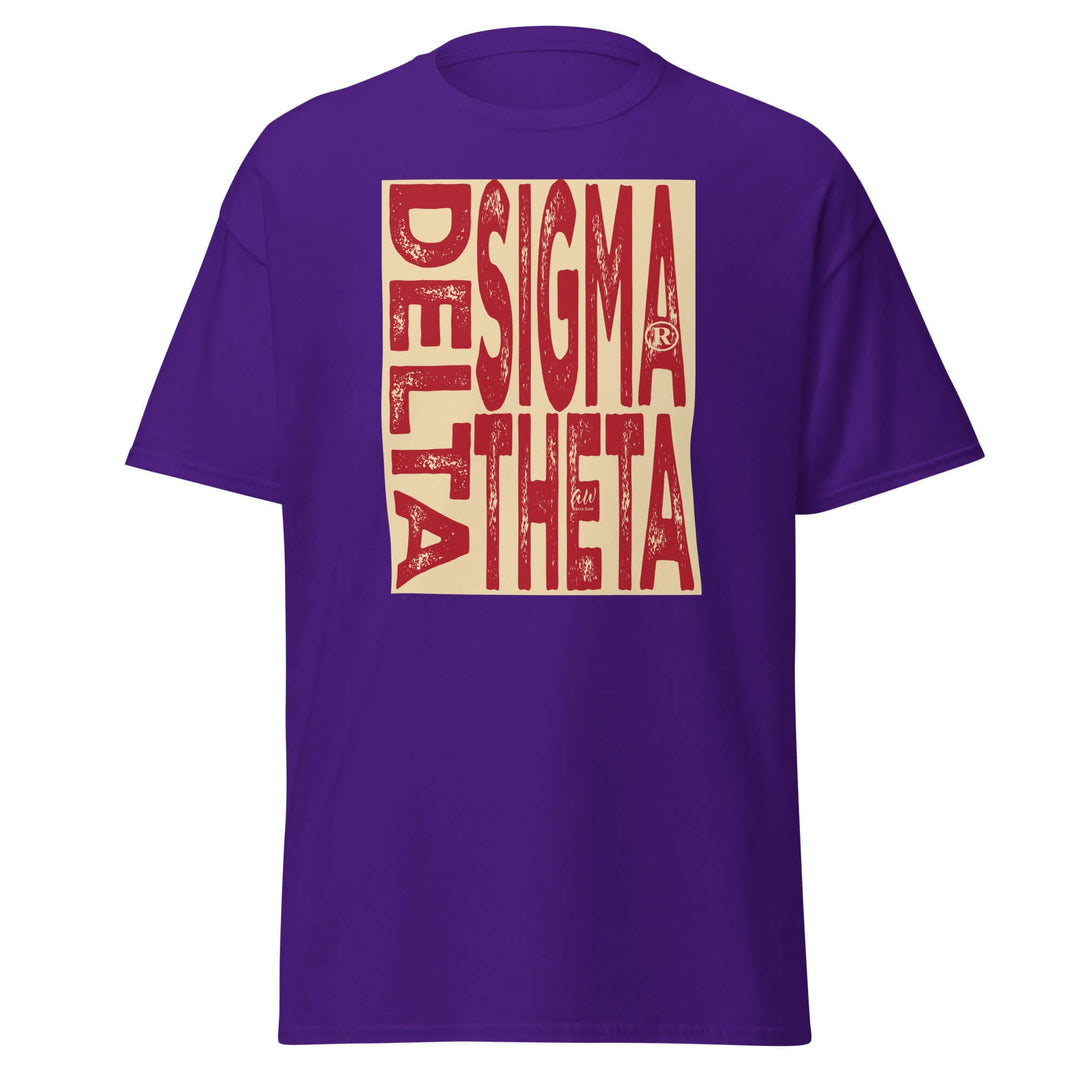 Delta Sigma Theta Sorority T-Shirt in purple, showcasing bold lettering, perfect Greek gear for sorority members.