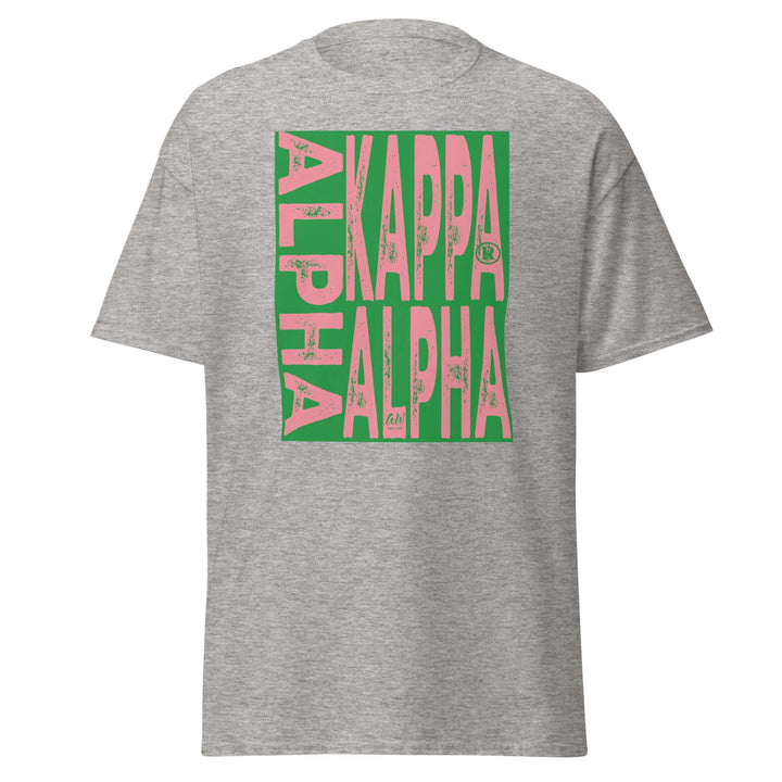 Trendy Alpha Kappa Alpha Sorority T-Shirt in Sport Grey featuring bold pink lettering, perfect for Greek gear enthusiasts.