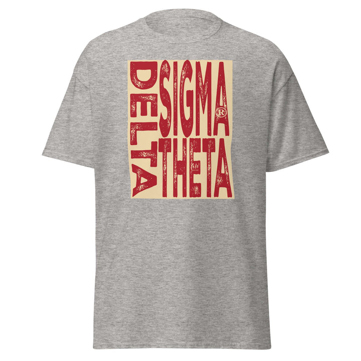 Delta Sigma Theta Sorority T-Shirt in Sport Grey, showcasing vibrant red lettering for Greek gear and paraphernalia.