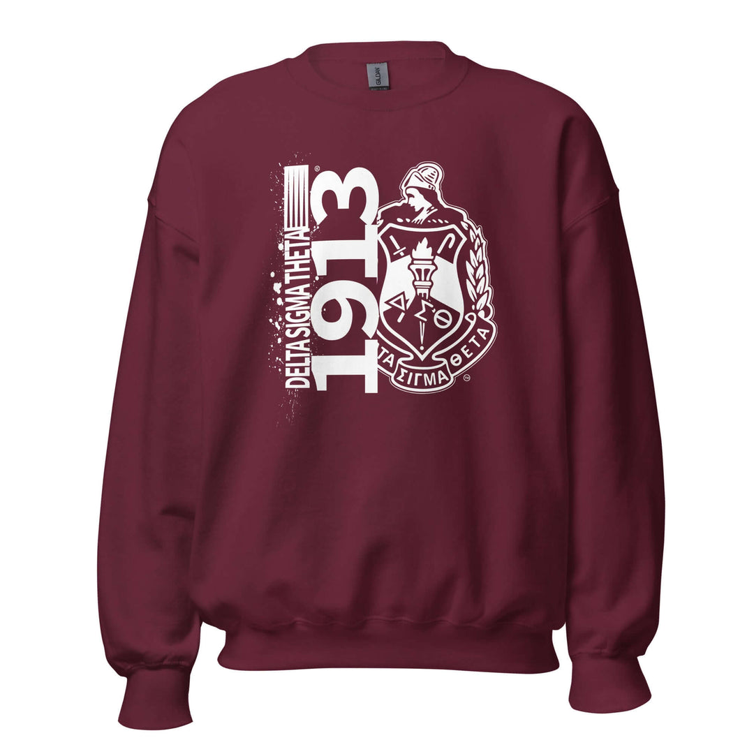 Delta Sigma Theta 1913 sweatshirt in maroon, ideal sorority paraphernalia and Greek gear for cold weather.