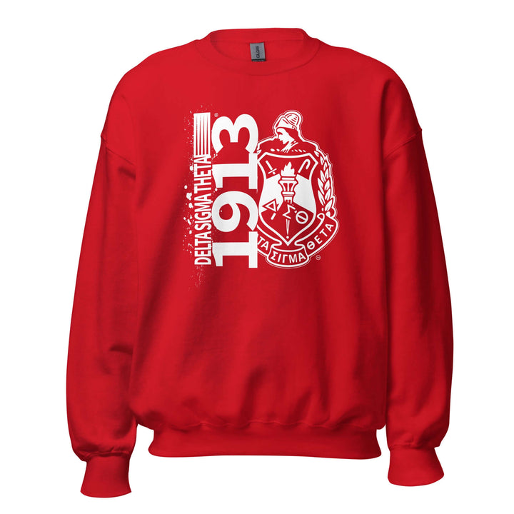 Delta Sigma Theta 1913 sweatshirt in red, perfect sorority paraphernalia and Greek gear for colder months.