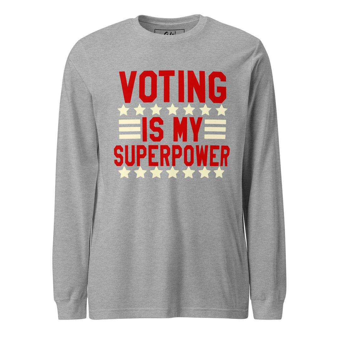 Crimson and Cream Delta Sigma Theta Inspired "Voting is my Super Power" Long-Sleeved T-Shirt for Women