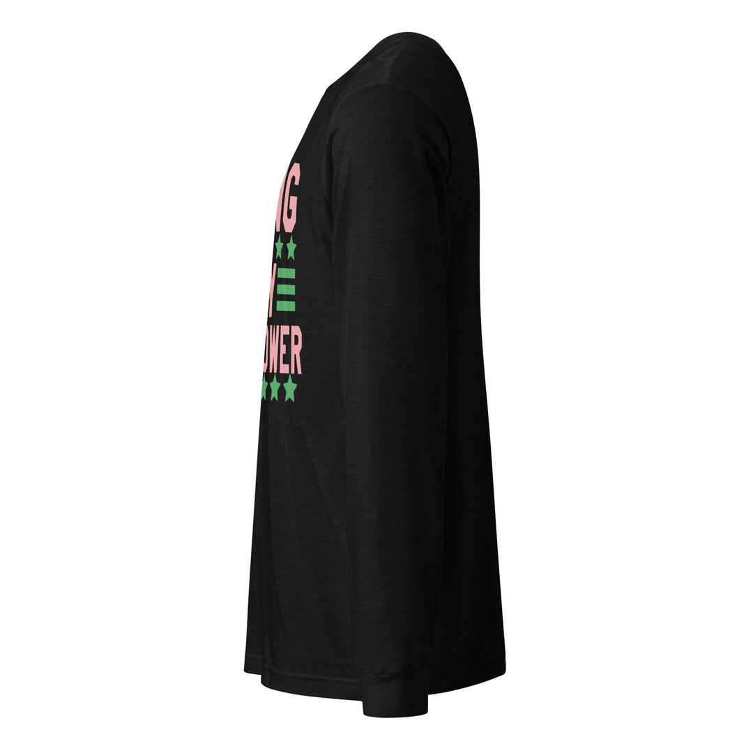 Pink & Green "Super Power" Long Sleeve Sorority Shirt in Black - Women's Apparel from Divine Nine BGLO - Side View