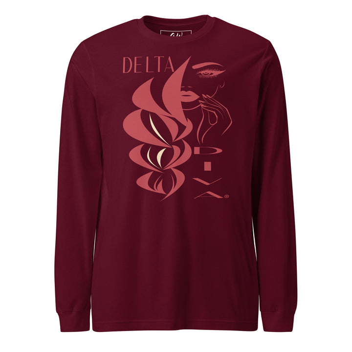 Delta Sigma Theta Diva T-shirt in crimson, sorority apparel for black greek lettered organizations, long sleeve crew neck design