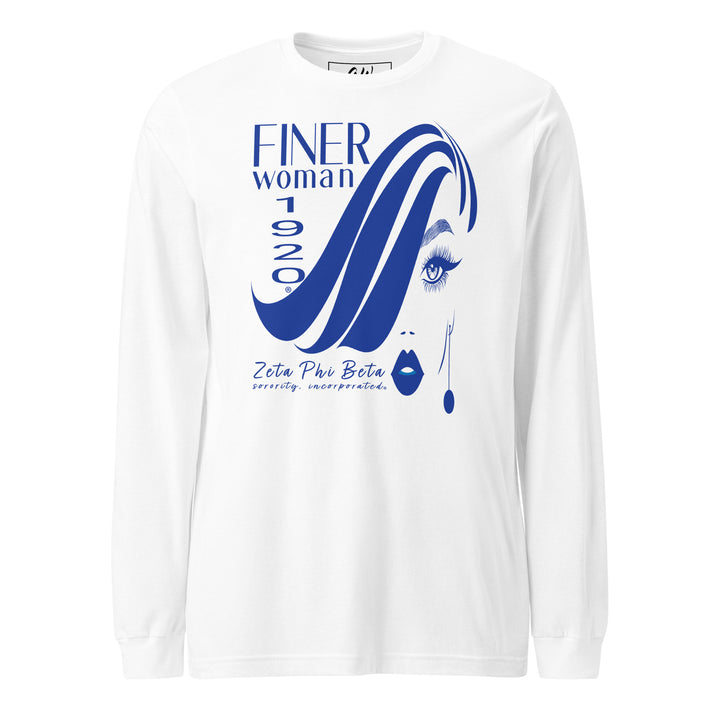 Zeta Phi Beta Finer Womanhood T-Shirt with blue and white design on white fabric for sorority members