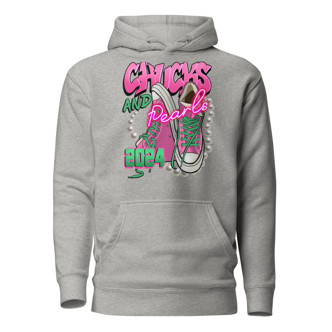 Chucks and Pearls Hoodie for Sorority Members, Election Ready with Trendy Design, Pink and Green, Women's Sweatshirt, Sorority Apparel