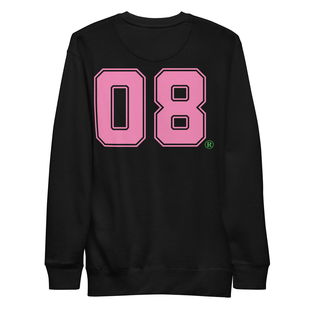 Black sorority sweatshirt with pink 08, Pretty Girl Crew sorority apparel, aka, black greek lettered organization, women's sweatshirts.