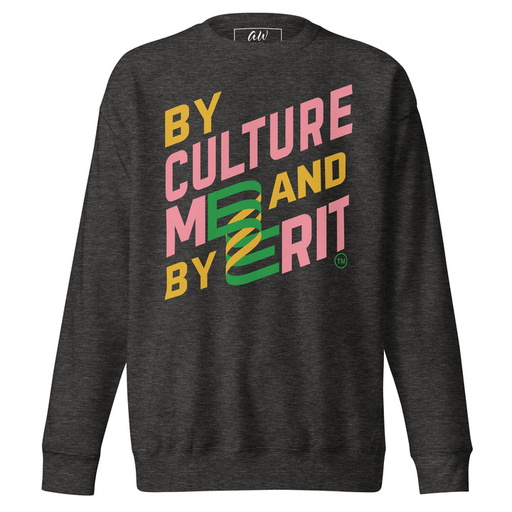 Comfortable Alpha Kappa Alpha sweatshirt featuring vibrant 'By Culture and By Merit' design, perfect sorority gear.