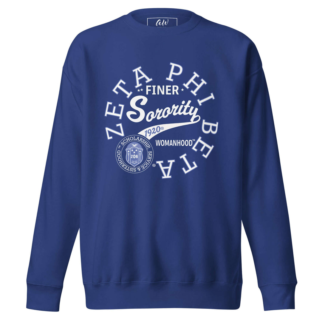 Zeta Phi Beta Sorority sweatshirt in navy blue with vintage design, perfect greek gear for sorority members.