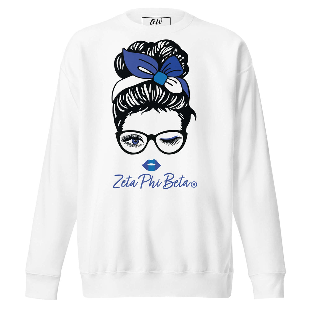 Zeta Phi Beta Sorority Wink Sweatshirt featuring a stylish graphic design in white, perfect for Greek gear enthusiasts.