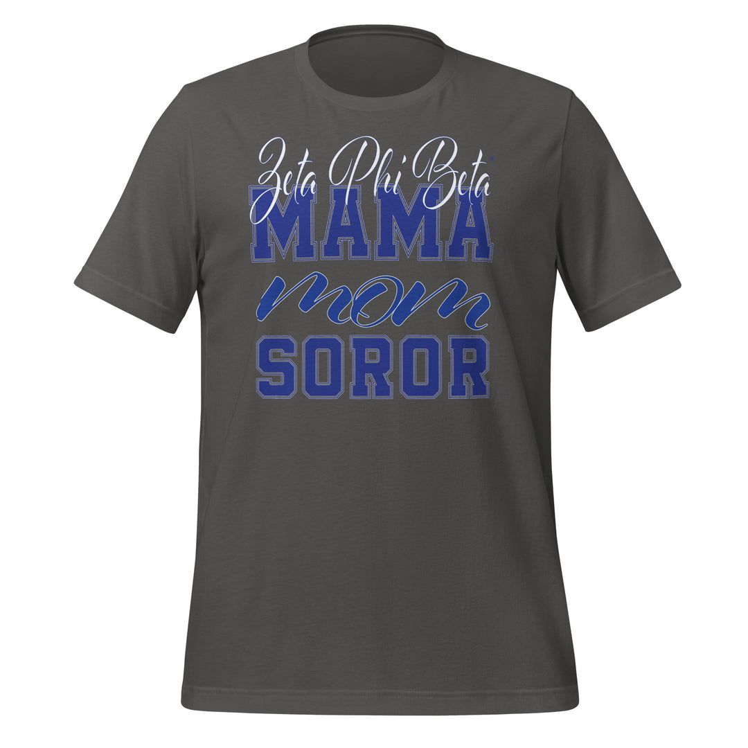 Zeta MAMA T-Shirt in dark gray, featuring Greek letters and stylish design, perfect sorority paraphernalia and fraternity gear.